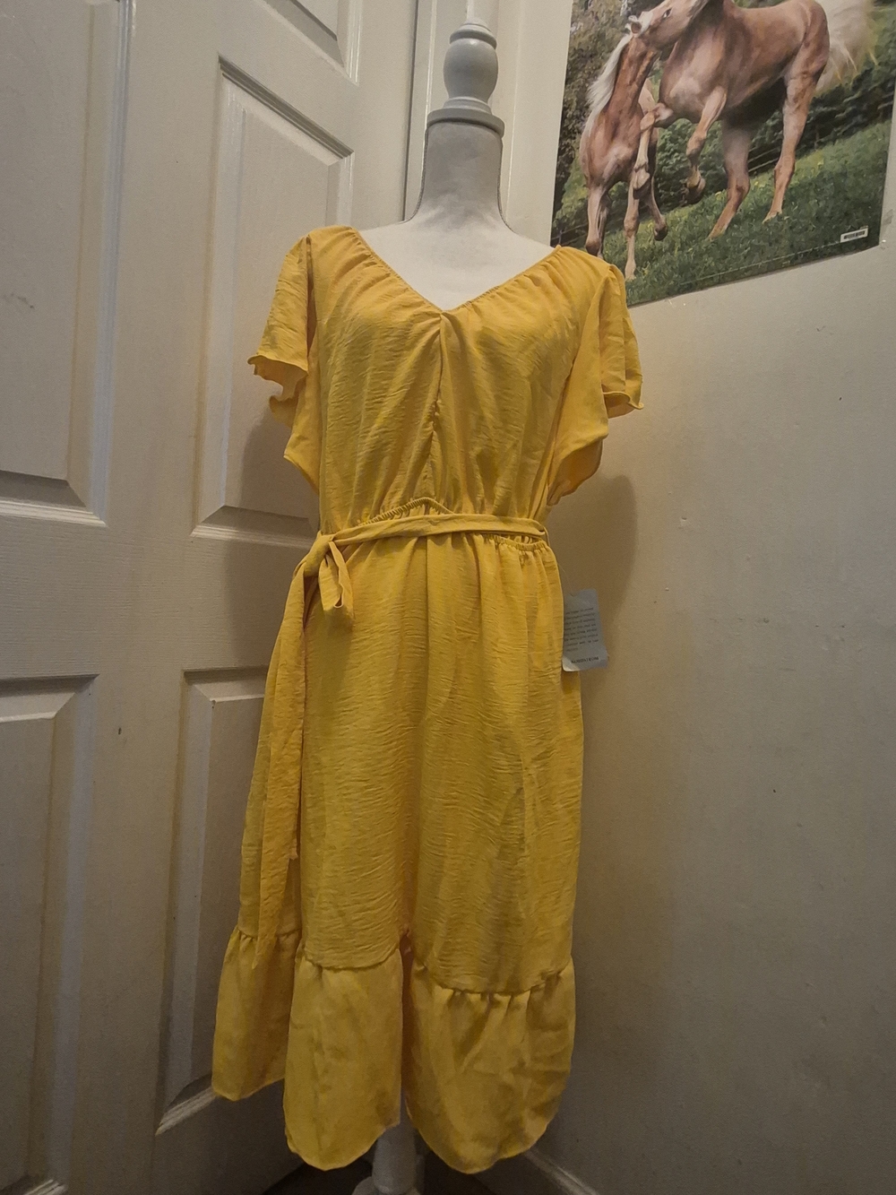 Nordstrom Sunflower Yellow V-Neck Tie-Waist Midi Dress